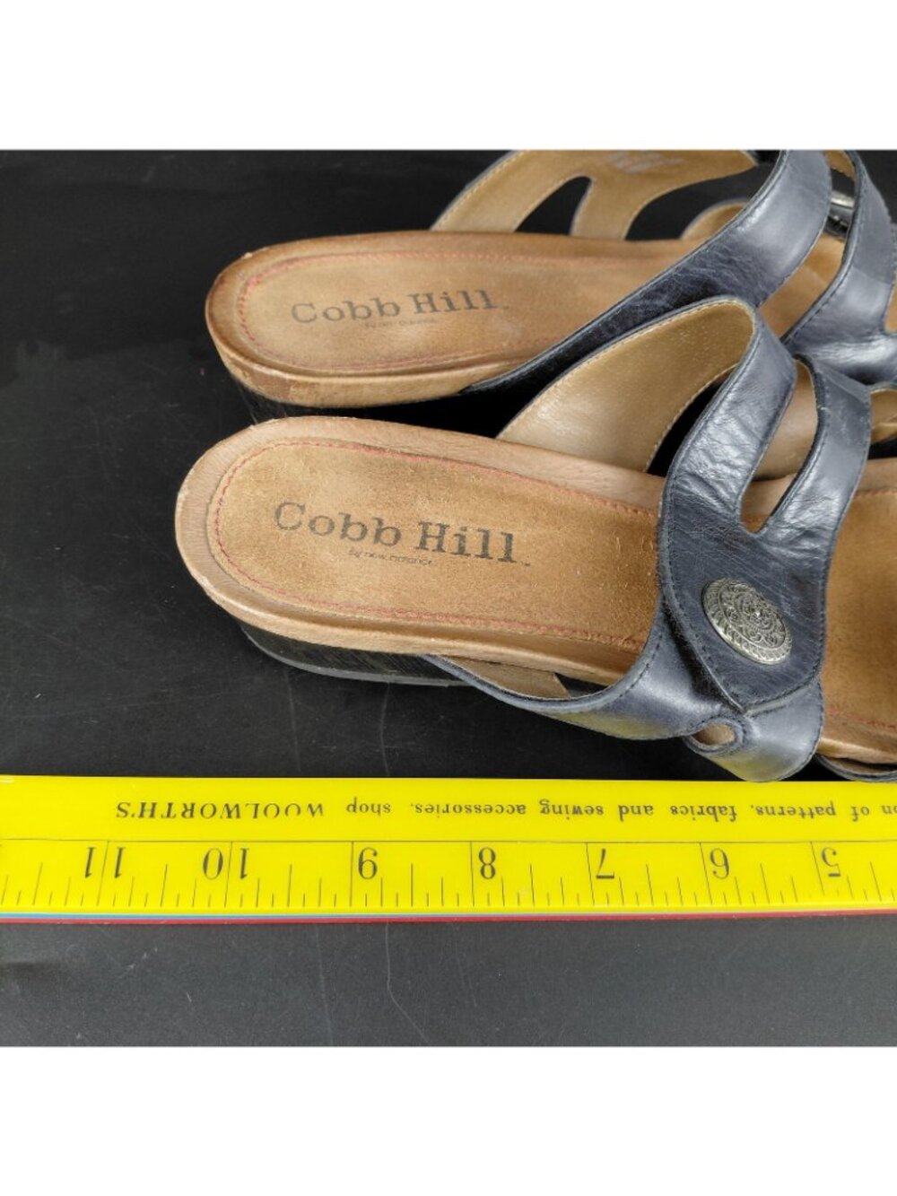 Cobb Hill Sandals Womens Size 10 Blue Leather Slide Wedge Comfort Adjust Straps - Picture 10 of 10